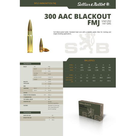 SELLIER BELLOT 300AAC BLACKOUT FMJ 147GR X20