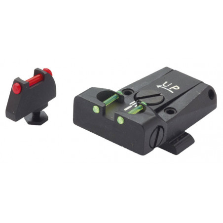 HAUSSE REGLABLE + GUIDON FIBRE OPTIQUE (NVLLE QUEUE D'ARONDE)GLOCK 17-19-20-21-22-23-25-26-27-28-29-30-31-32