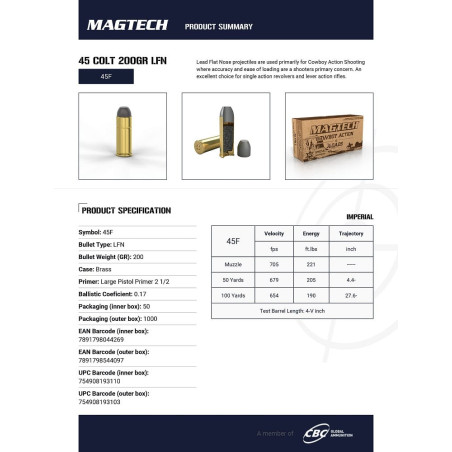 MAGTECH 45 COLT 200GR LFN X50